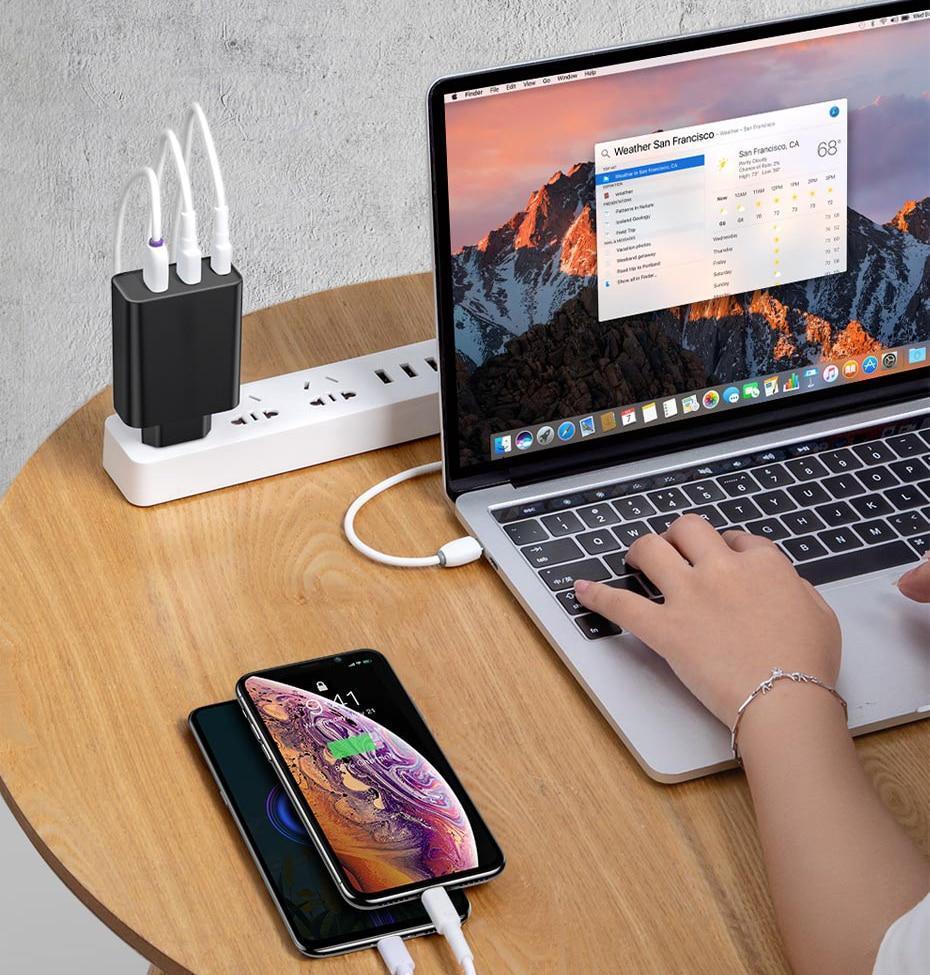 3 Ports USB Fast Charger 60W Support Quick Charge  Type-C PD Charger QC 4.0 3.0 Phone Charger