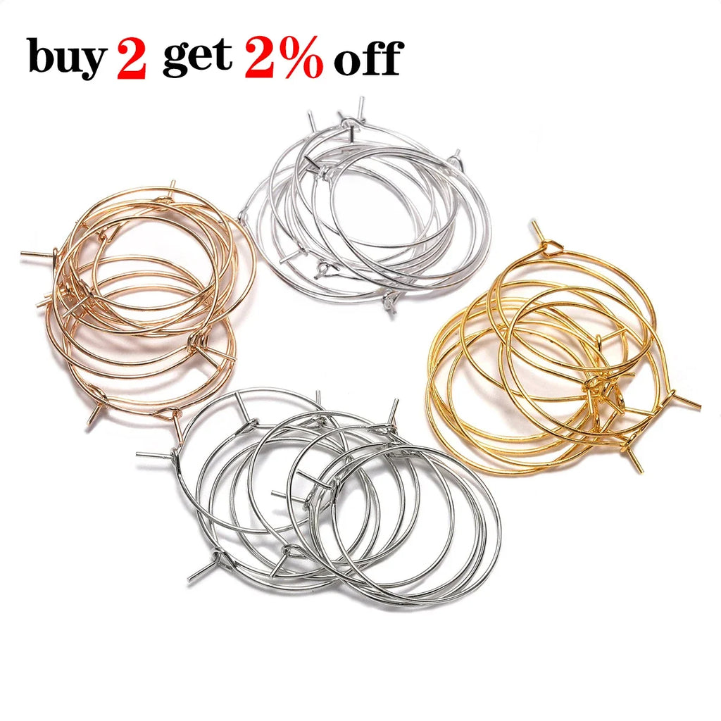 50pcs/lot 20 25 30 35 mm  KC Gold Hoops Earrings Big Circle Ear Wire Hoops Earrings Wires For DIY Jewelry Making Supplies