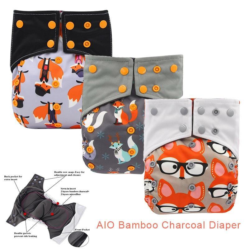 All-In-One  Cloth Diaper for Baby Bamboo Charcoal Eco-friendly Baby Cloth Diaper