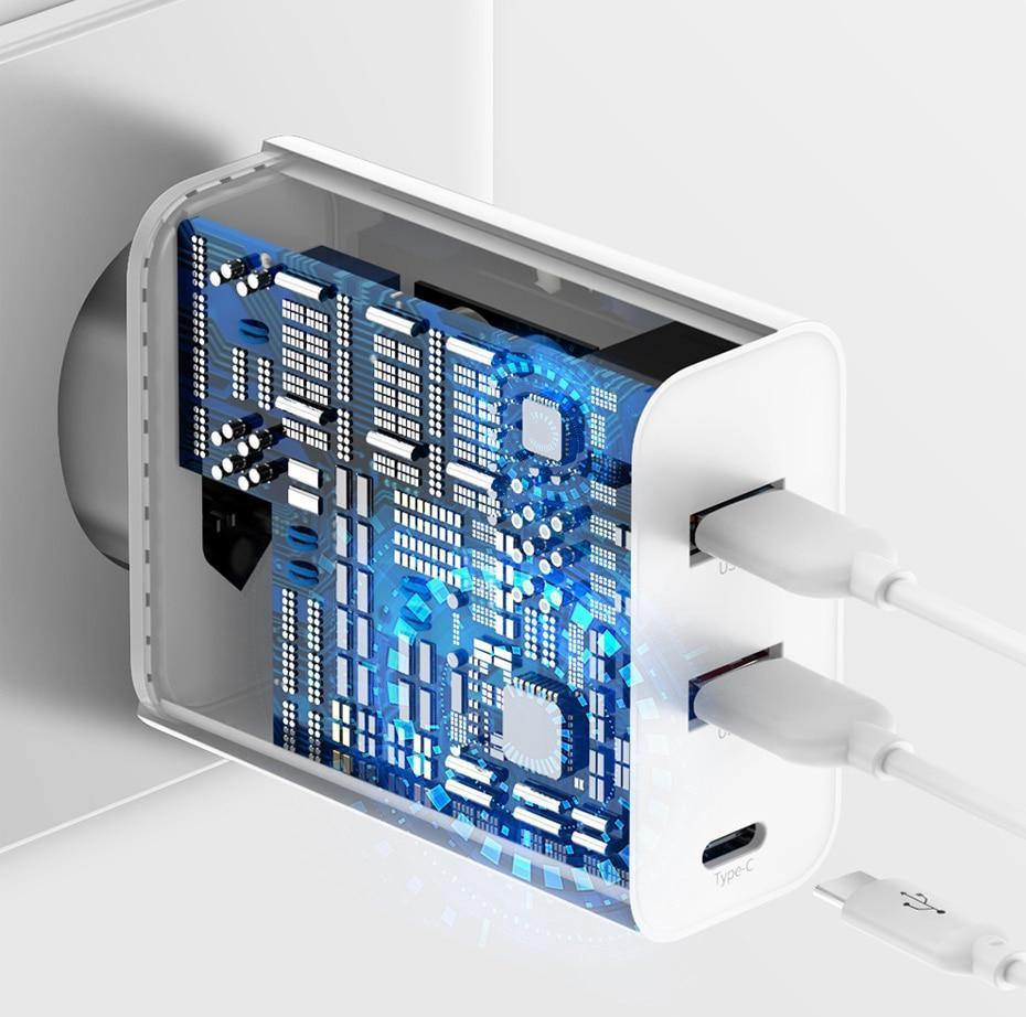 3 Ports USB Fast Charger 60W Support Quick Charge  Type-C PD Charger QC 4.0 3.0 Phone Charger