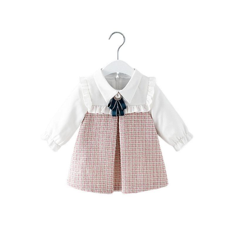 Modern Retro Vintage Handade Cute Newborn Infant Toddler Baby Girls Dress with A-line Lantern Sleeve For Girls Kids