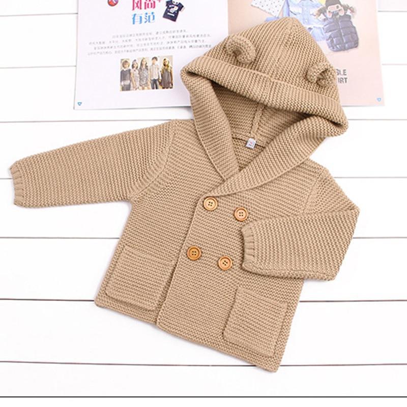 Knitting Cardigan Warm Long Sleeve Hooded Sweaters for Newborn Infant