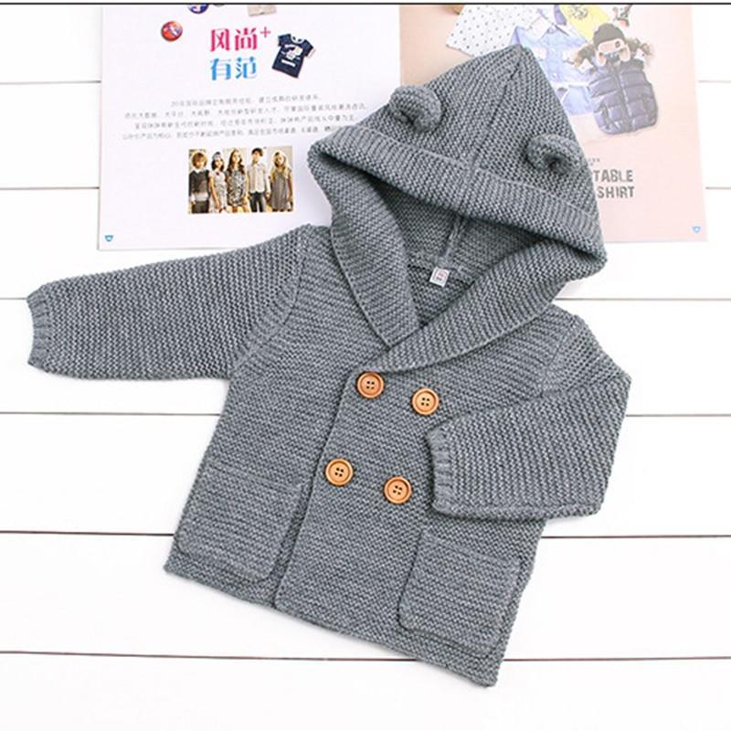 Knitting Cardigan Warm Long Sleeve Hooded Sweaters for Newborn Infant