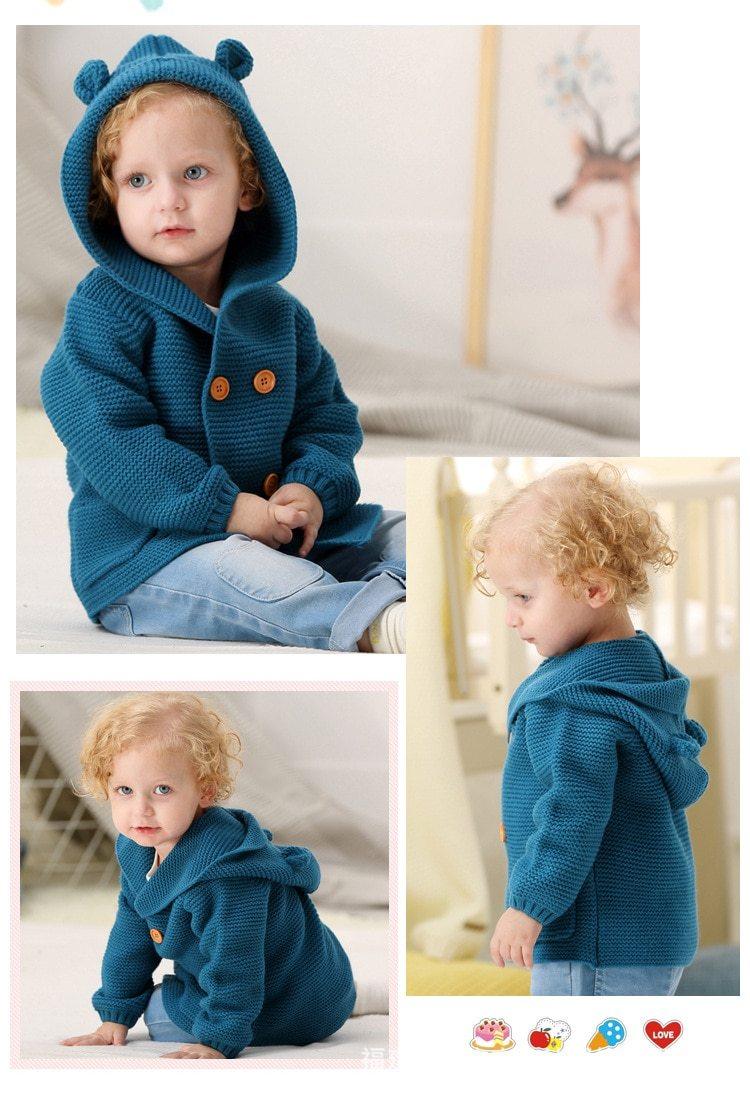 Knitting Cardigan Warm Long Sleeve Hooded Sweaters for Newborn Infant