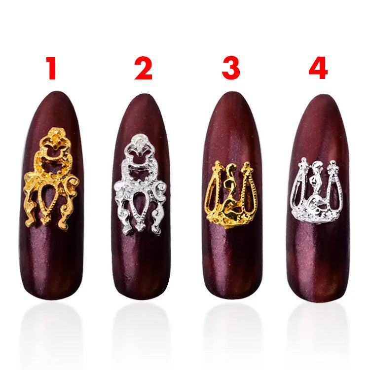 HOT 10pcs gold &silver 3D alloy Nail art Decoration 3d Metal Nail Jewelry Nail Beauty Accessories Japanese Retro Manicure Charms