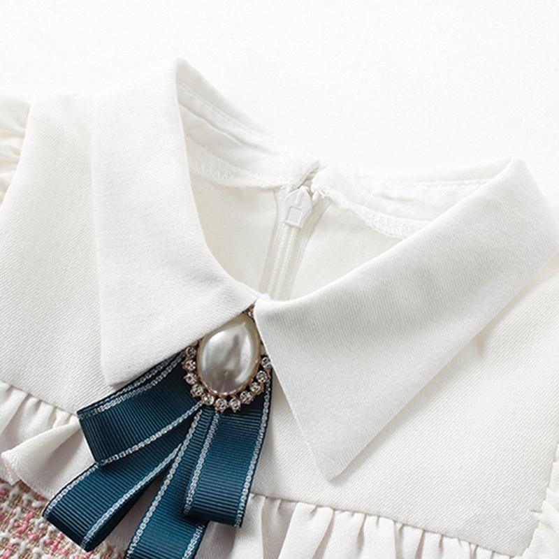 Modern Retro Vintage Handade Cute Newborn Infant Toddler Baby Girls Dress with A-line Lantern Sleeve For Girls Kids