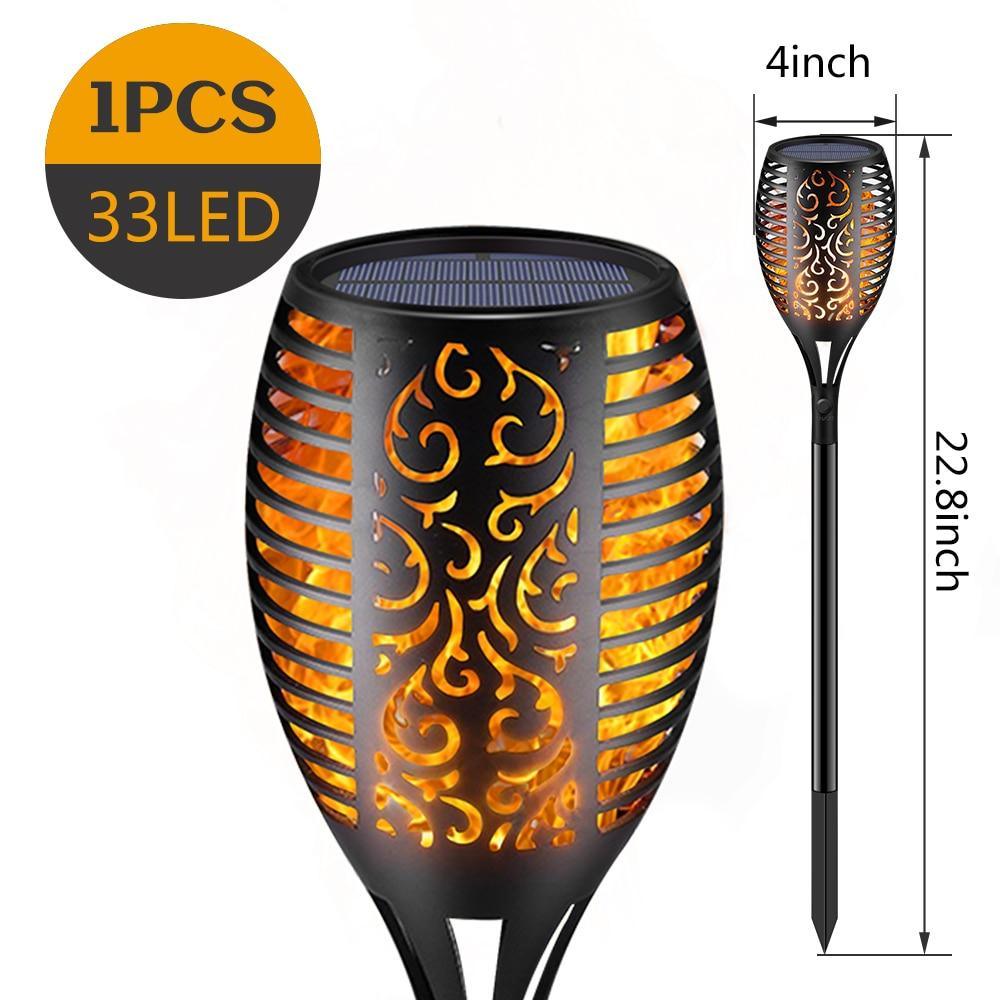 33/96 LED Solar Stainless Steel Torch Lamp For Yard Garden Pathway Doorway Courtyard