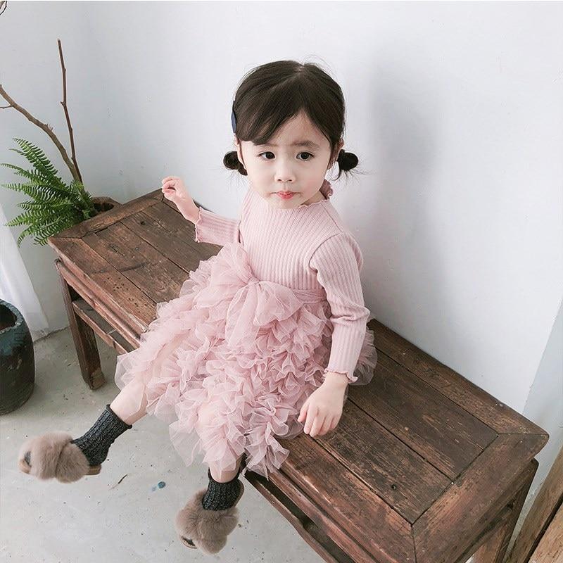 Modern Winter Flower Long Sleeve Smash Cake Baby Girls Dress For 1-5 Year Little Princess