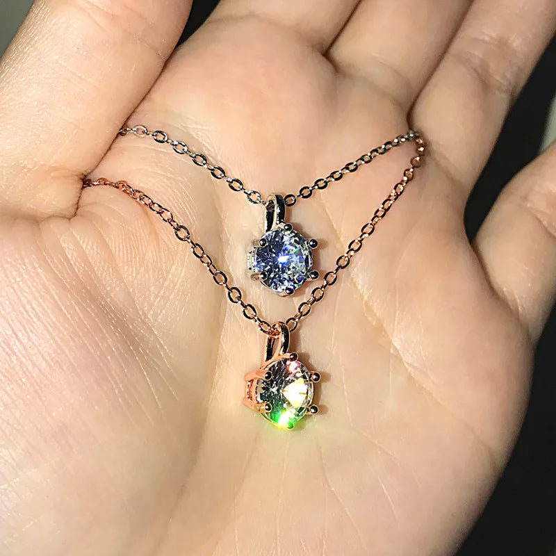 Huitan Dazzling 6 Prong Crystal Zircon Women Pendant Necklace High Quality Wedding Accessories Fancy Gift Female Classic Jewelry