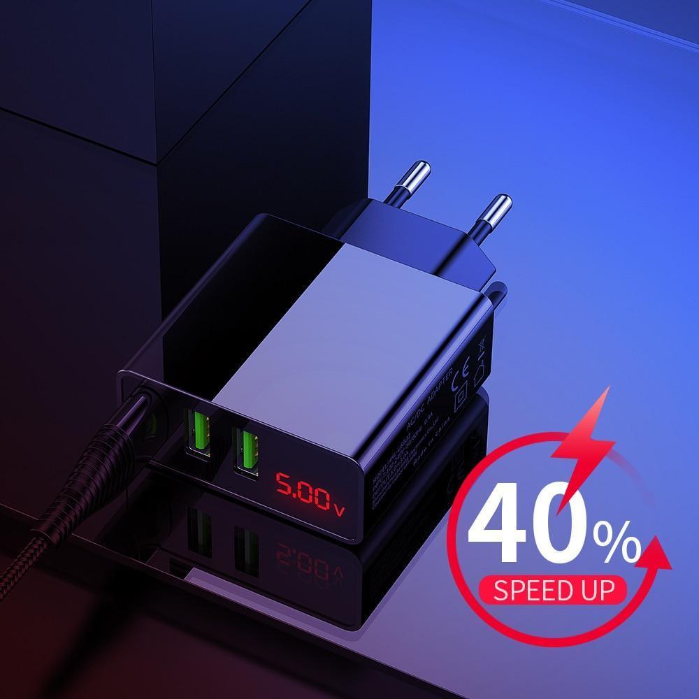 3 Port USB Phone Charger LED Display EU Plug Total Max 3A Smart Fast Charger Mobile Wall Charger For Smartphones