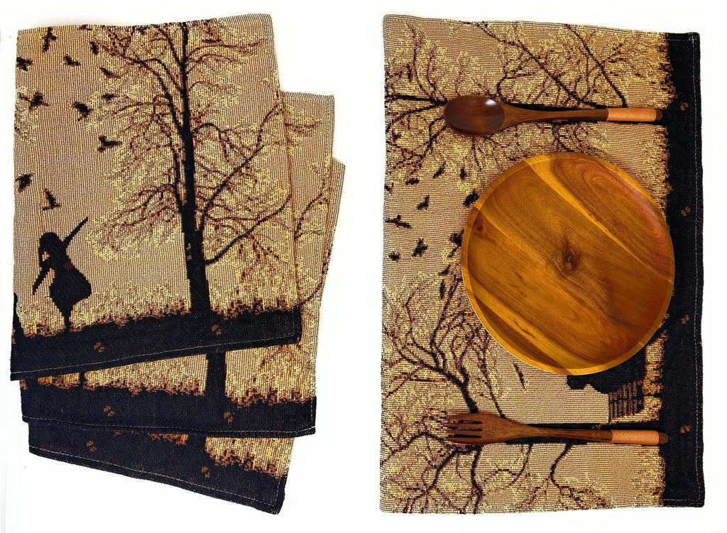 DaDalogy Bedding Set of 4 Pieces Autumn Birds Blessing Tapestry Dining Placemats 13” x 19” (Halloween)