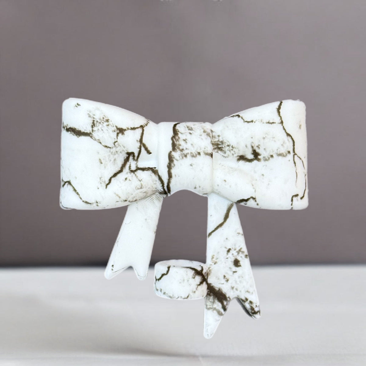 White Marble 3D Bow Straw Topper