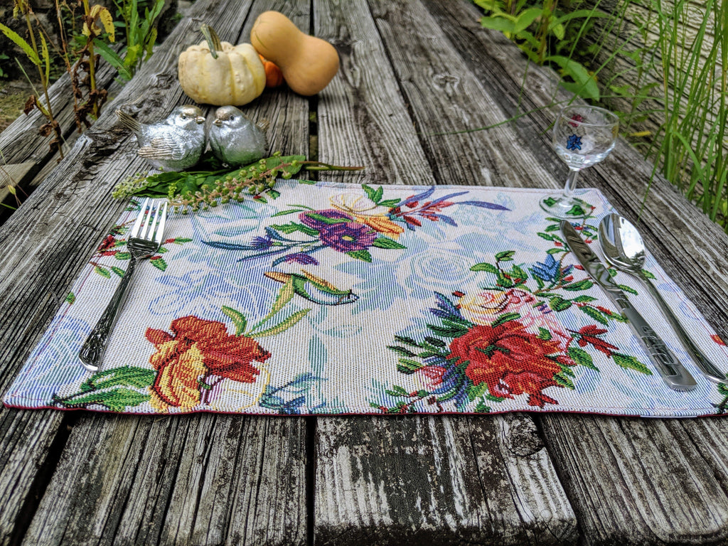 DaDa Bedding Set of 4-Pieces Tropical Sky Blue Birds Floral Tapestry Dining Table Placemats 13” x 19” (18116)