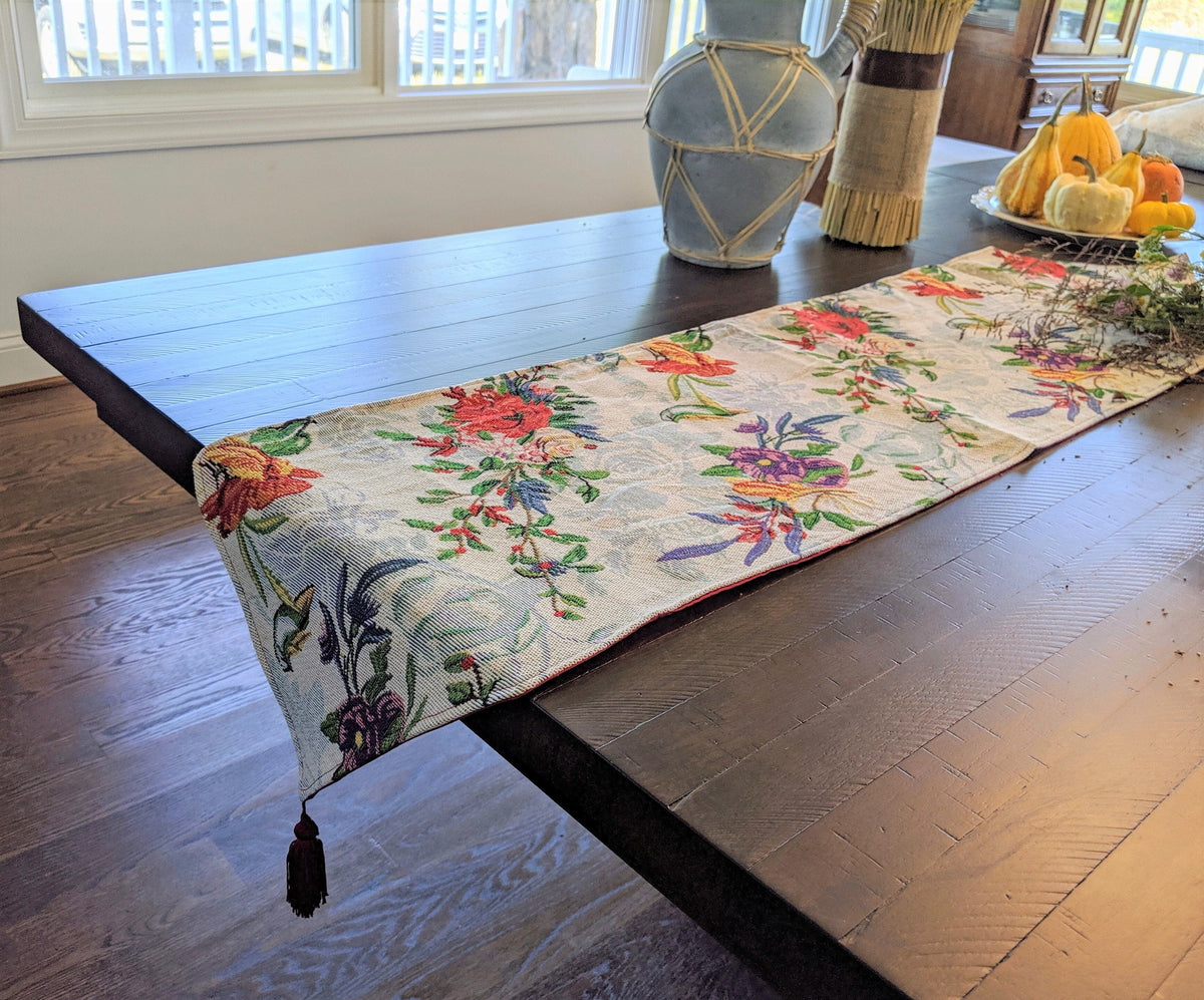DaDa Bedding Floral Roses Tropical Paradise Birds Woven Tapestry Dining Table Runner (18116)