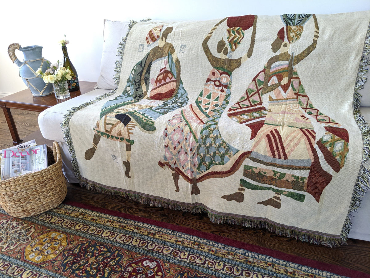 DaDa Bedding Elegant Tapestry Throw Blanket, Dancing Women African Dreams - 50” x 60” (7173)