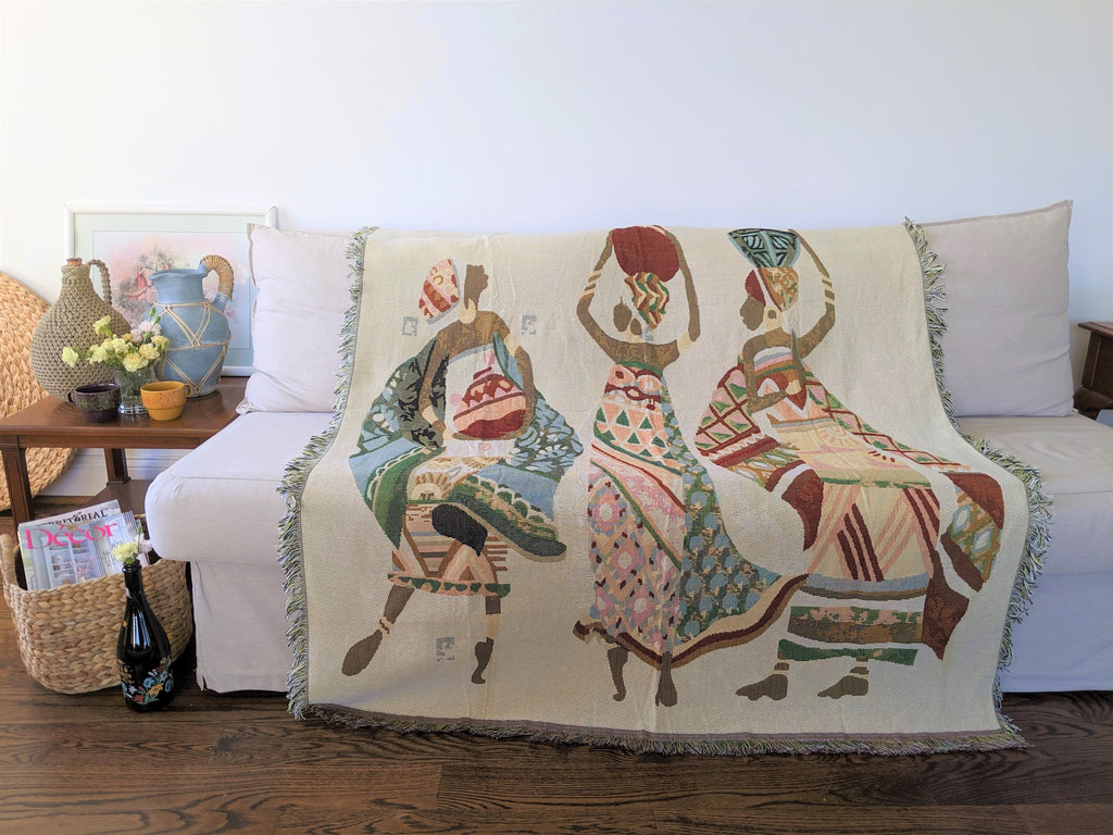 DaDa Bedding Elegant Tapestry Throw Blanket, Dancing Women African Dreams - 50” x 60” (7173)