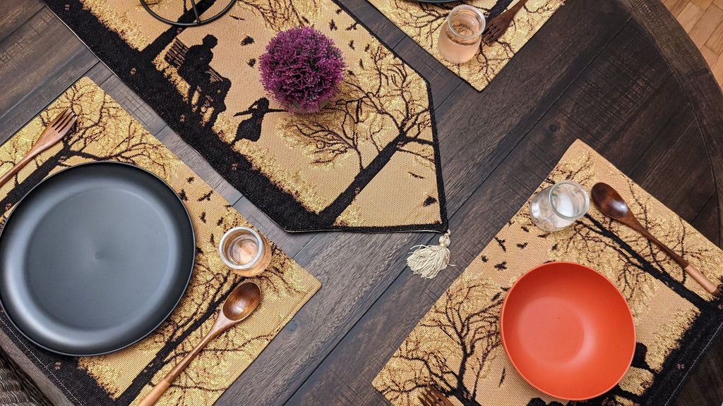 DaDalogy Bedding Set of 4 Pieces Autumn Birds Blessing Tapestry Dining Placemats 13” x 19” (Halloween)