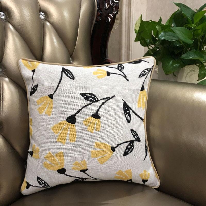 DaDa Bedding Yellow Fleur Floral Botanical Spring Tapestry Throw Pillow Cover, 16" x 16" (18112)