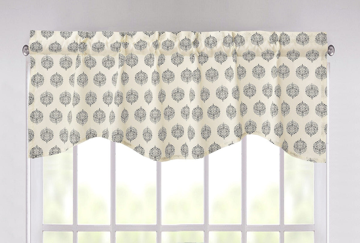 DaDa Bedding Ivory Blue Elegance Mini Medallions Floral Window Curtain Valance - 18" x 52" (JHW-660)