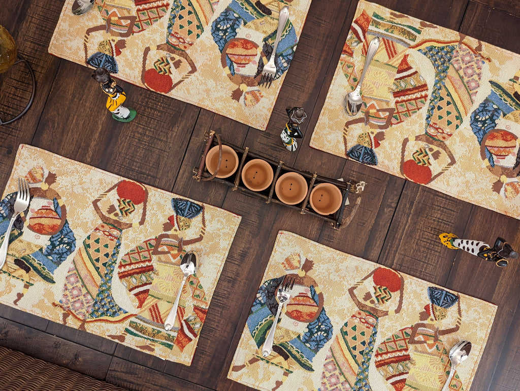 DaDa Bedding Set of 4-Pieces Dancing Women African Kwanzaa Tapestry Dining Table Placemats 13” x 19” (18117)