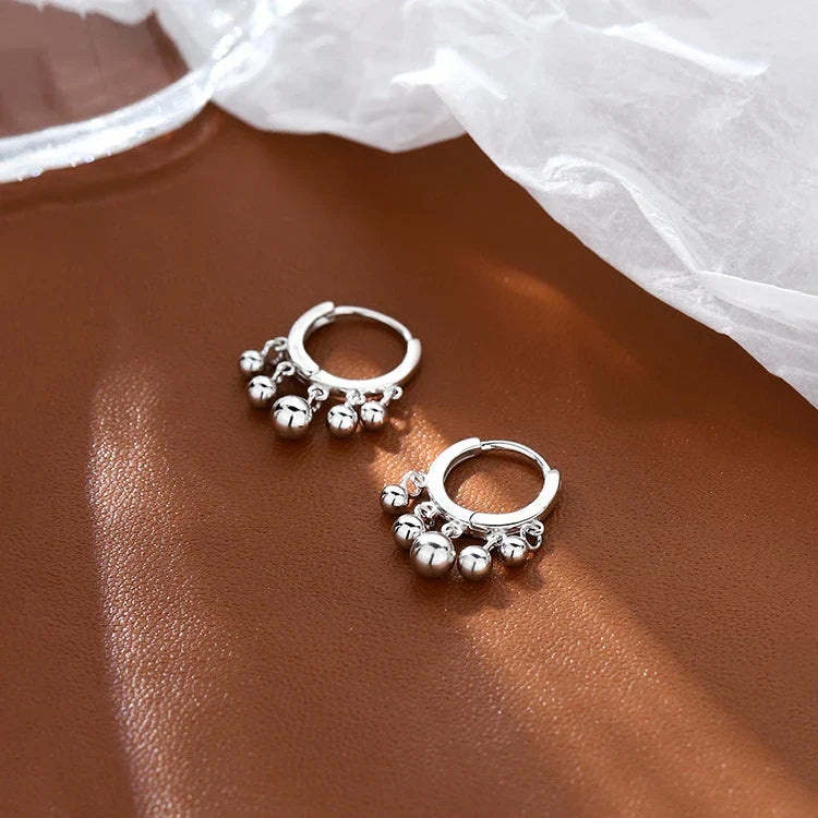 Silver Color Trendy Round Bead Tassel Hoop Earrings for Fashion Women Fashion Jewelry Light Luxury Accessories