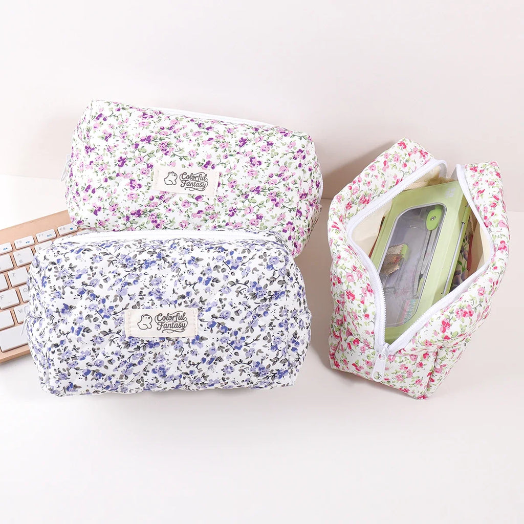 Floral Print Pencil Case Large Capacity Zipper Portable Stationery Organizer for Students Office Desktop Supplies Back to School