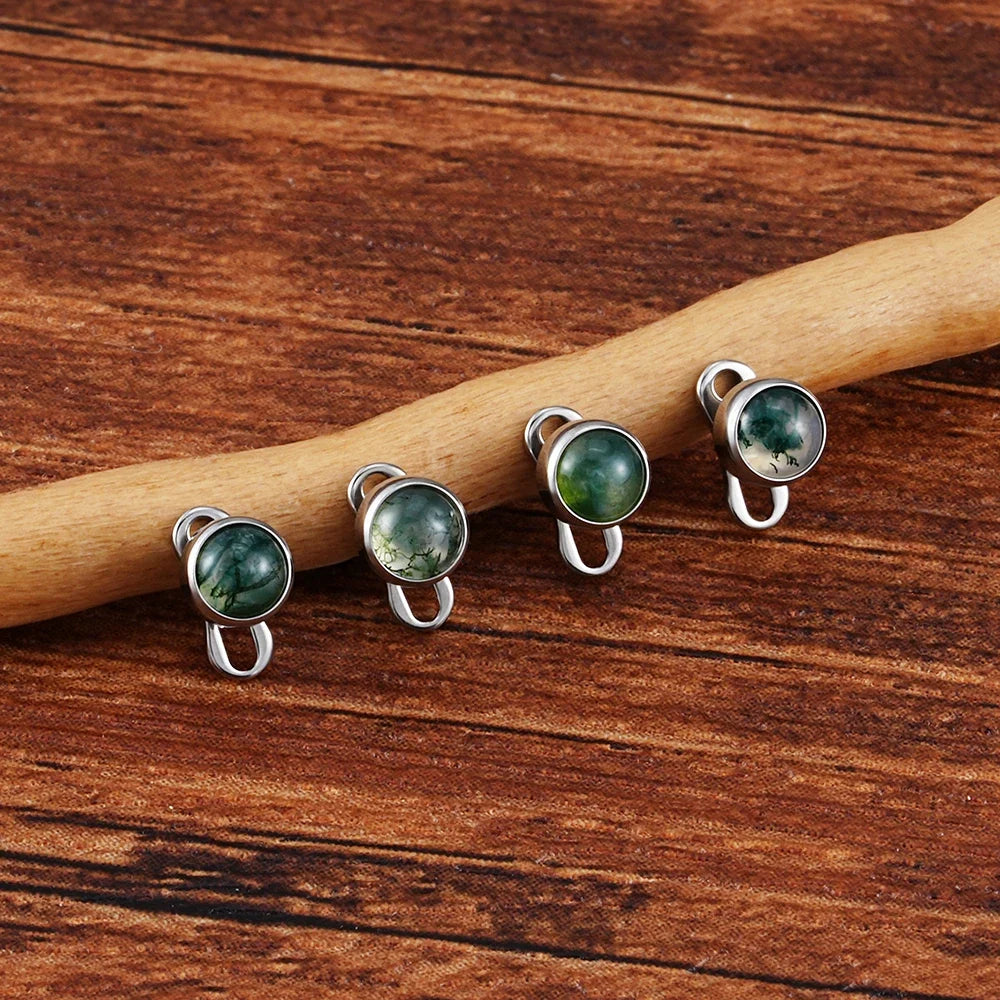 Right Grand ASTM F136 Titanium 14G Dermal Anchor Top with Natural Green Moss Agate Base Microdermal Piercing Body Jewelry