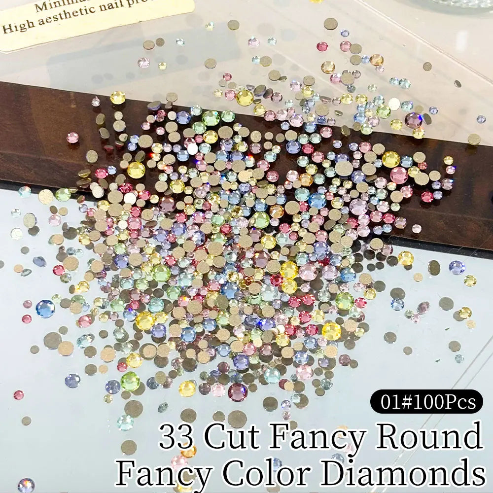 100/200pcs Round Colorful Nail Rhinestones, Sparkling 3D Flatback Crystal Gems, Nail Salon Decorations DIY Nail Art Supply