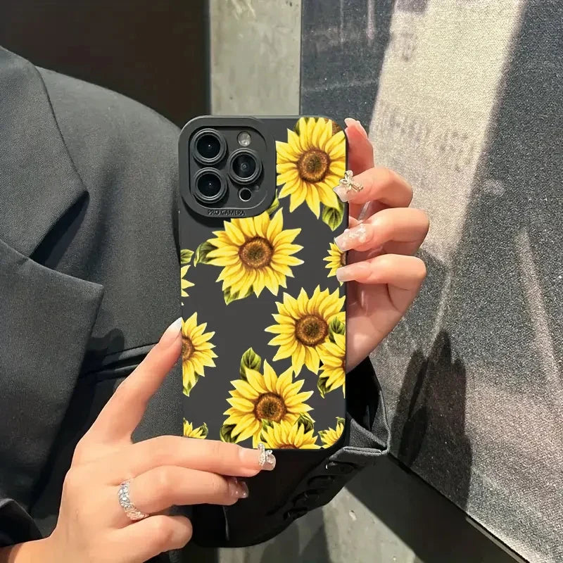 Cute Sunflower Silicone Phone Case For iPhone 15 Pro Max 11 12 13 14 16 X XS XR Plus SE 2020 13 Mini Shockproof Soft Cover