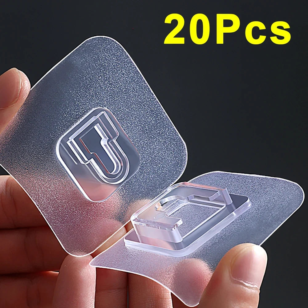 20/10Pcs Double Sided Adhesive Wall Hooks Waterproof Transparent Suction Cup Storage Hook For Kitchen Bathroom Organizer Holders