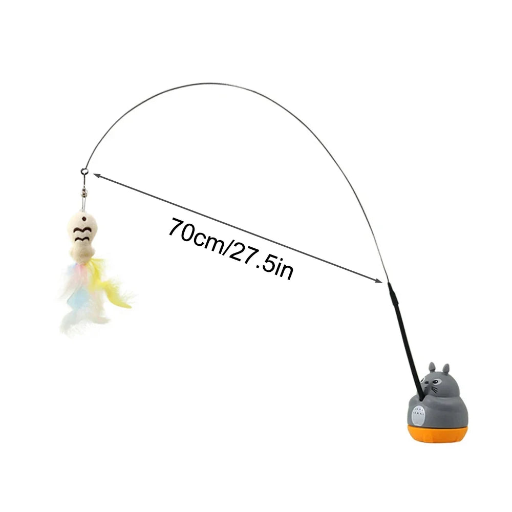 1PC Pet small cat fishing and cat teasing stick 360 degree rotation with feather bells and steel wire cat teasing stick