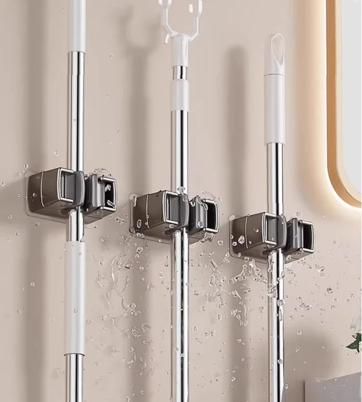 Soft Rubber Mop Broom Organizer Self Adhesive Wall Hooks Home Kitchen Bathroom Cleaning Tools Storage Shelf