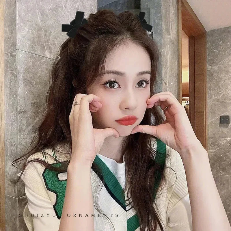 Black Red Small Velvet Bowknot Hair Claw Clips 2pcs/set Korean Princess Hair Clips with Bangs Girls‘ Headwear Hair Styling Tools