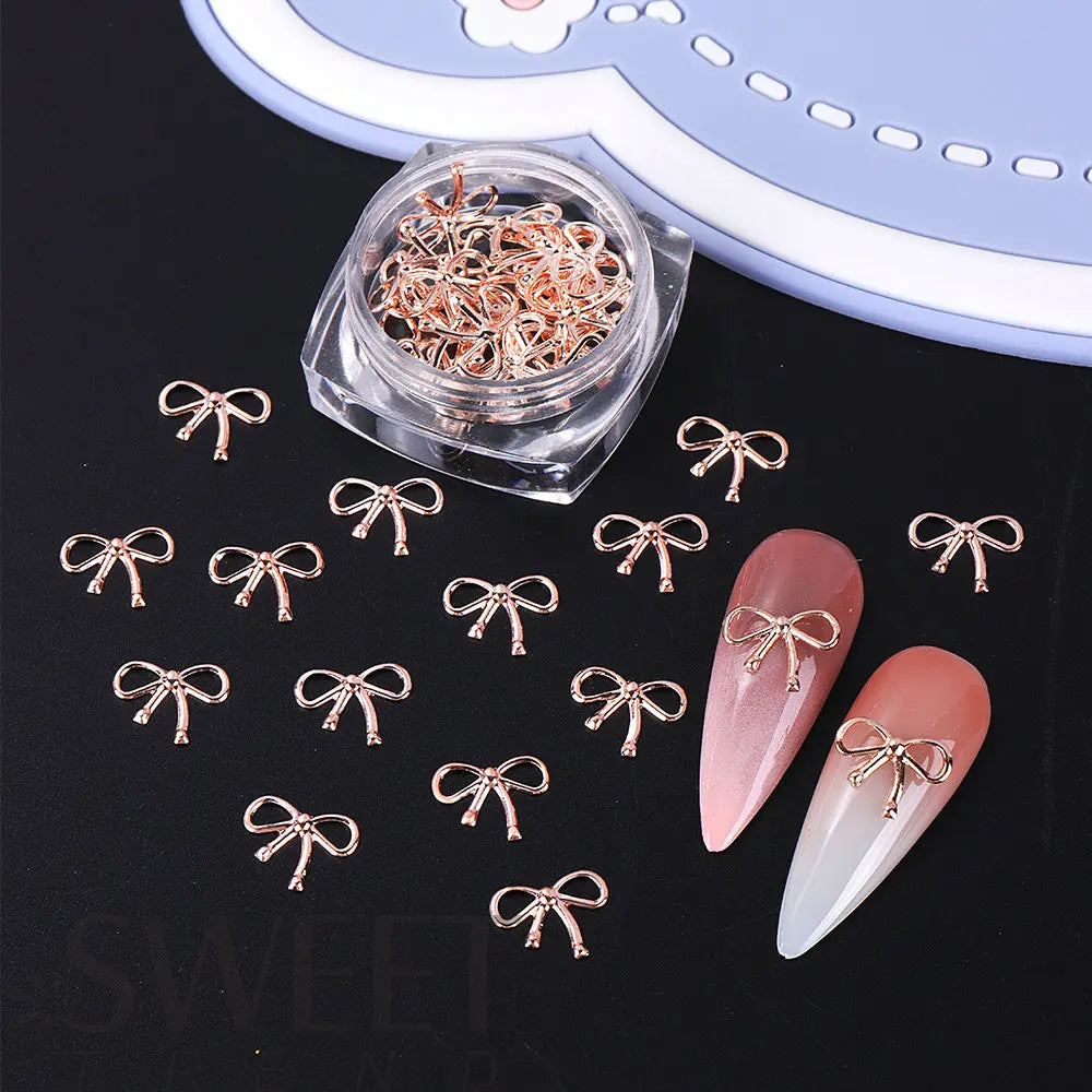 3 Bottle Boxed Nail Accessories Gold Silver Rose Gold Hollow Metal Bow Classic Bow Decoration Girls Square Bottle Metal Bow 2026