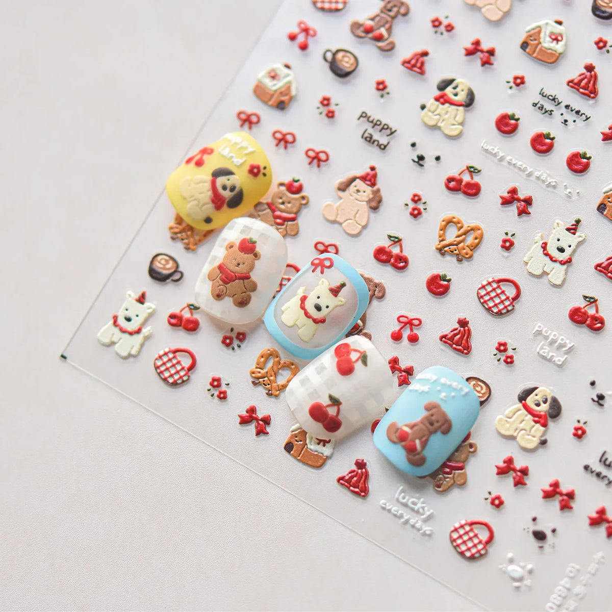 Embossed Nail Stickers Mini Christmas Tree Snowflake Cute Cartoon Bear Puppy Cat Back Glue Nail Accessories 3D Decrations Decals