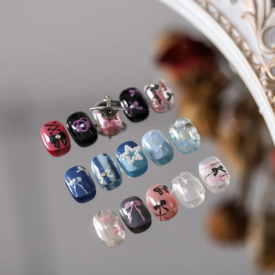 1PCS 5D Macaron Bow Nail Stickers Rhinestones Kawaii Flower Adhesive Decals Press on Nails DIY Nail Art Decorations Accessories