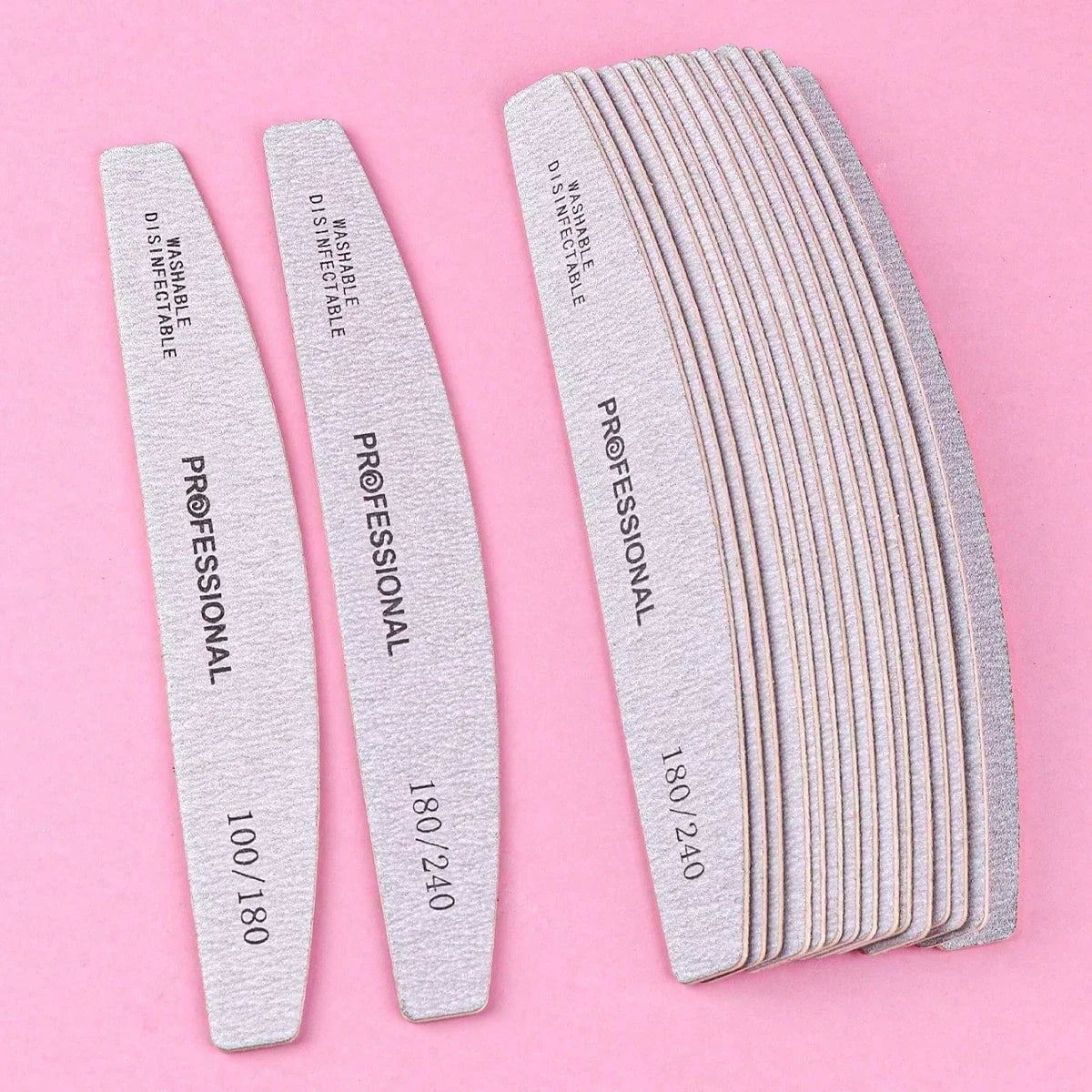 10/25/50pcs Grey Thin Wooden Nail File, 100/180 Grit Double-Sided Washable Reusable Buffer. For Natural & Acrylic Nails