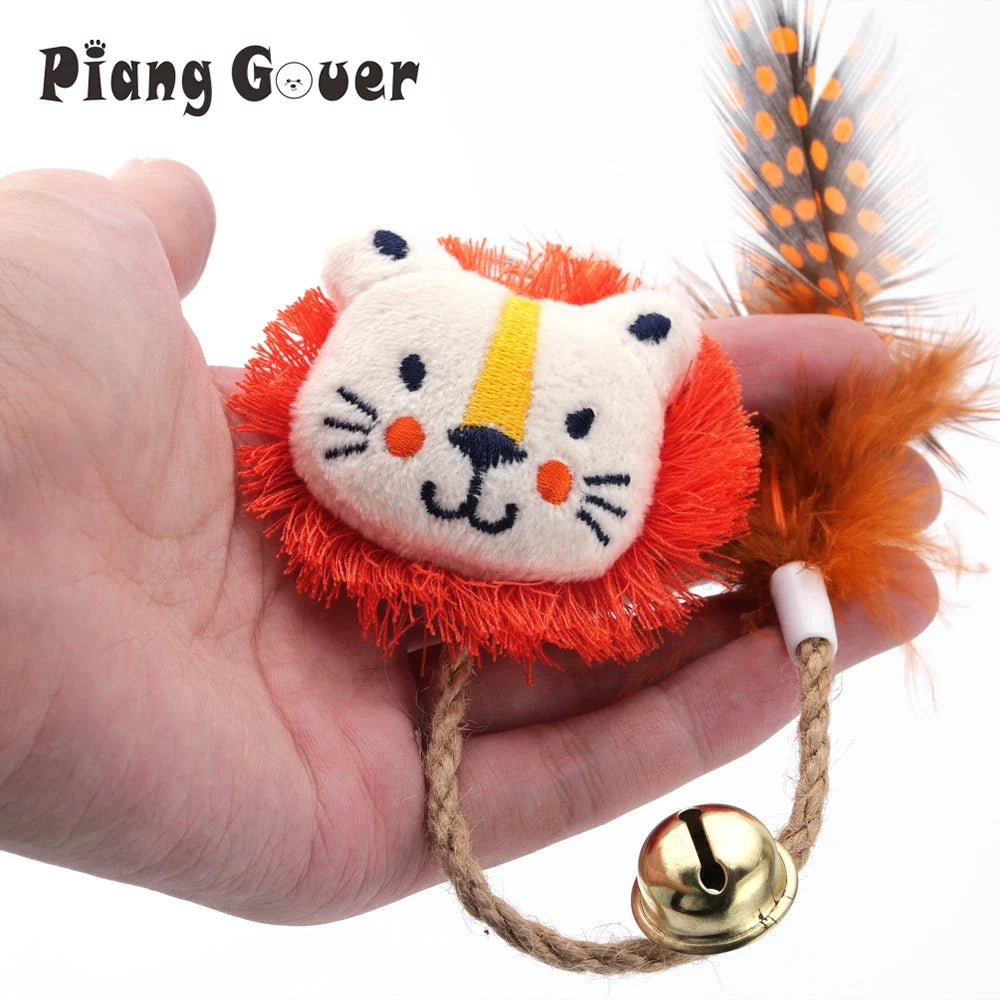 Cartoon Animal Cat Toy Feather Bell With Catnip Rope Pet Kitten Supplies Chew Toy