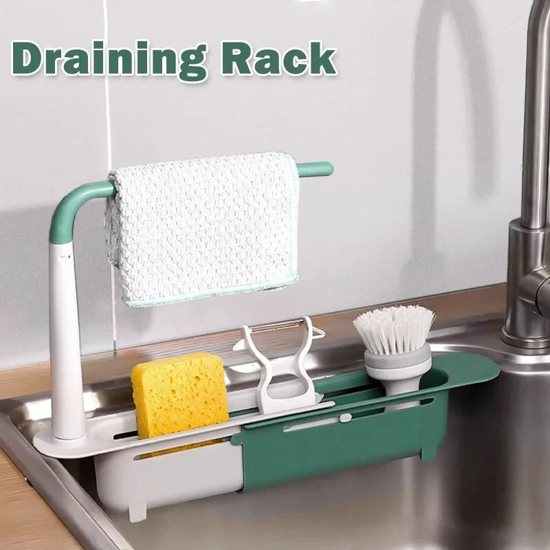 Multifunctional Telescopic Sink Storage Rack Upgraded Adjustable Holder For Kitchen Sponge Organizer With Drainer Basket