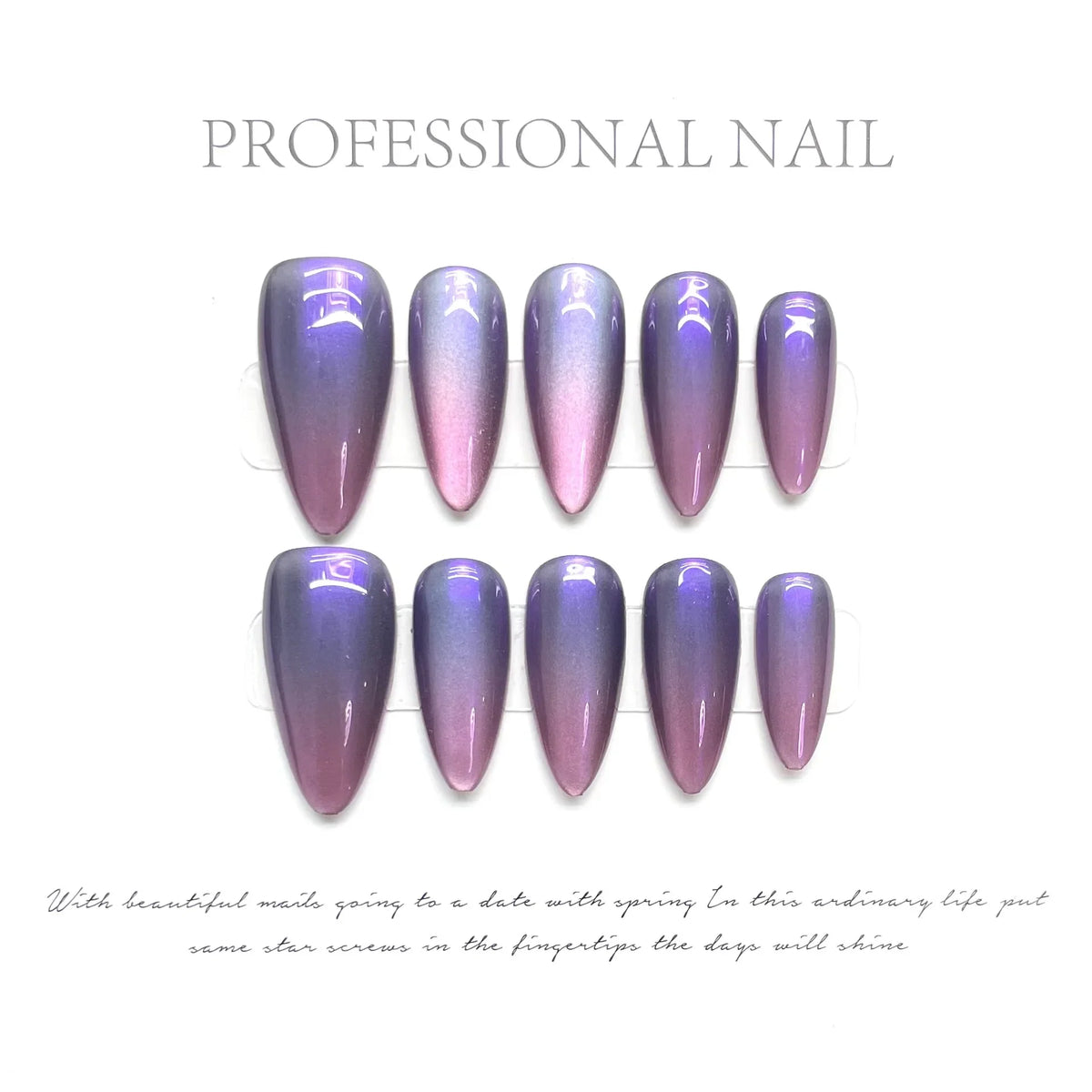 10Pcs Shiny Handmade Press on Nails Cherry Solid Color Almond Cat Eye Design Fake Nails Sparkling Removable Manicure Nail Women