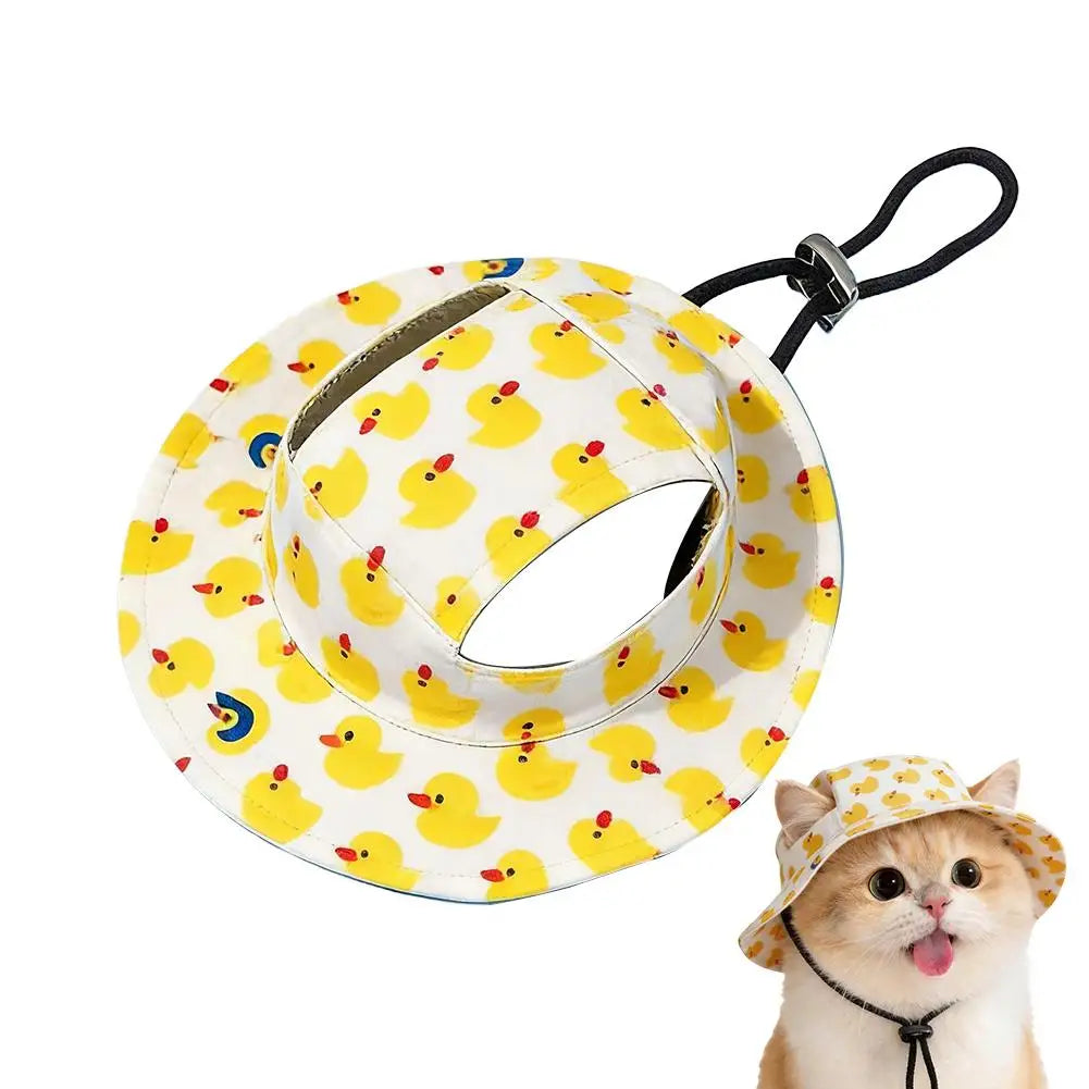 Summer UV Protection Pet Sun Hat Checkered Dog Fisherman Cap with Ear Holes Adjustable Bucket Hats for Small Medium Dogs