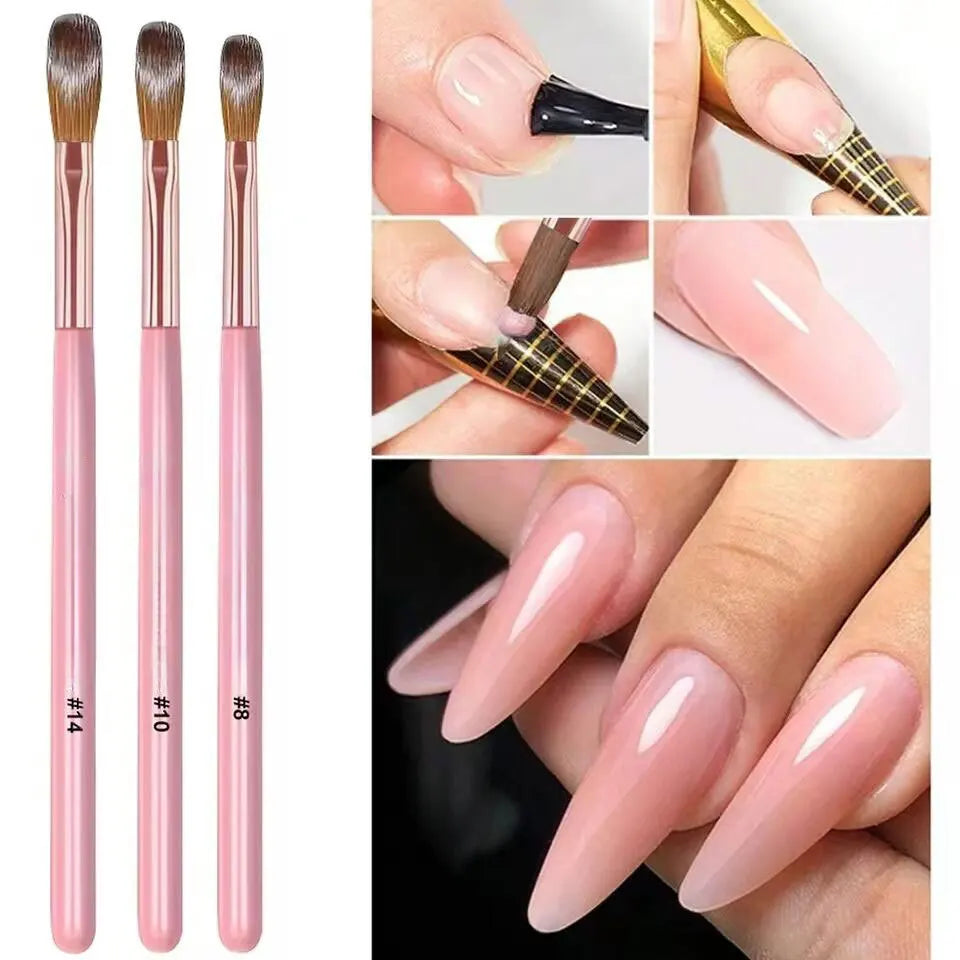 Pink Handle Nail Art Brush 3Pcs Set French Crystal Carving Pen Acrylic Application Painting Manicure Tools for Nail Design