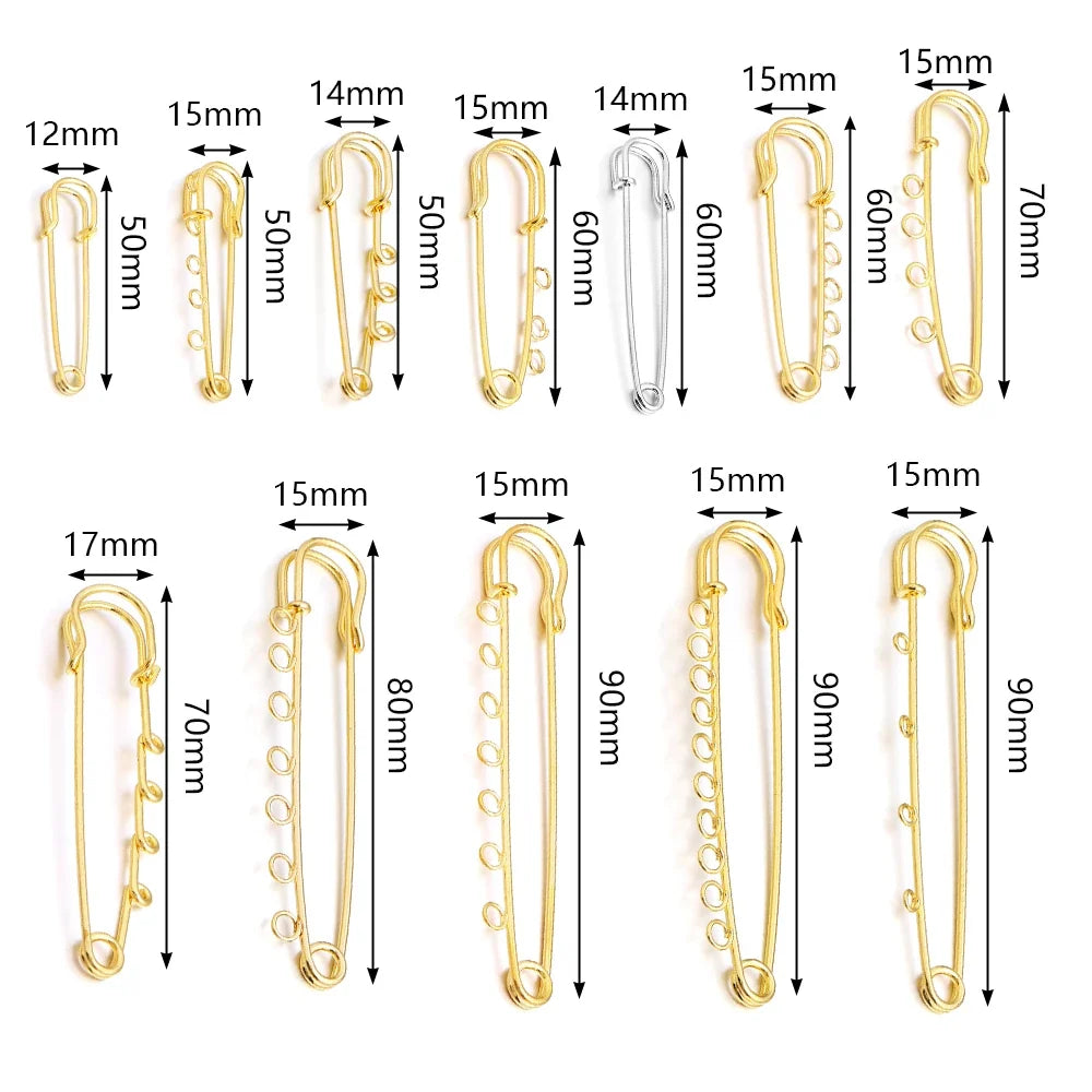 5-10pcs/lot Gold Safety Pins Brooches Blank Base Brooch Pin with Holes Fasteners Pin For DIY Jewelry Making Supplies Accessories