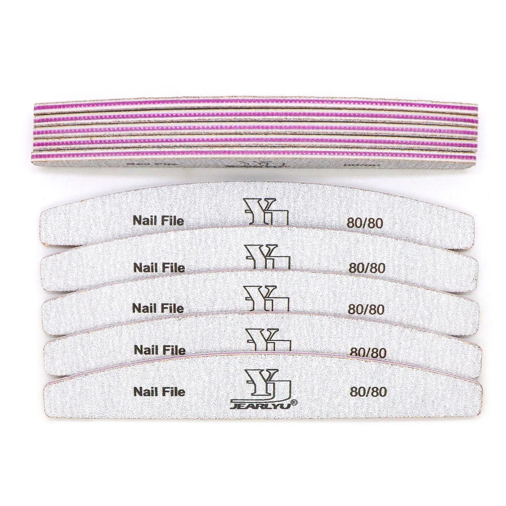 3/5/10 Pack 80/80 Grit Half Moon Nail File Useful Double Sided Buffers for Natural & Acrylic Nails Grey Sandpaper Home Salon Use