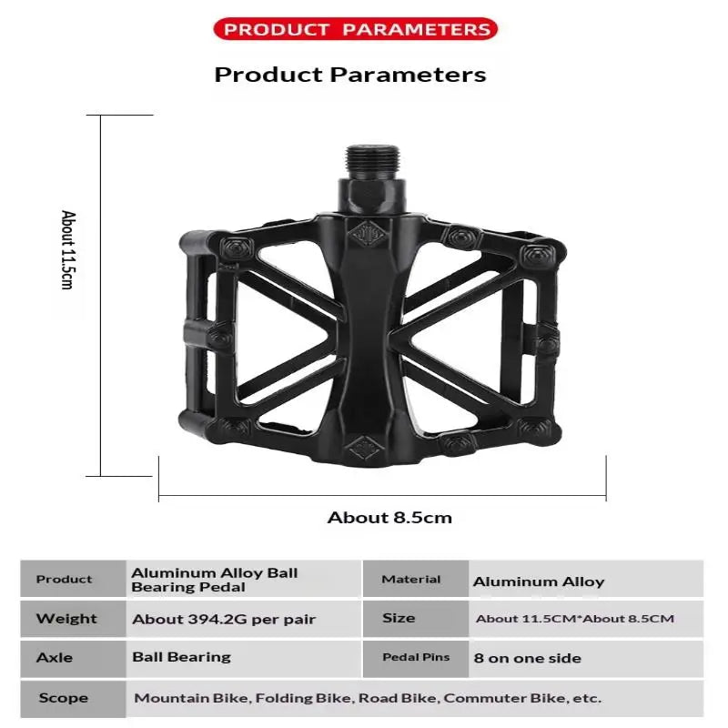 •1 Pair Double Ball Bicycle Pedals Aluminum Alloy Anti Skid Mountain Bike Pedals Ultra-Light Flat Cycling Treadle Platform