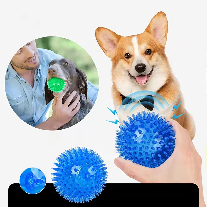 Dog Toy Ball High Elastic TPR Squeaky Spike Ball Durable Chew Resistant Teeth Cleaning Molar Interactive Play Ball For Dog Toy