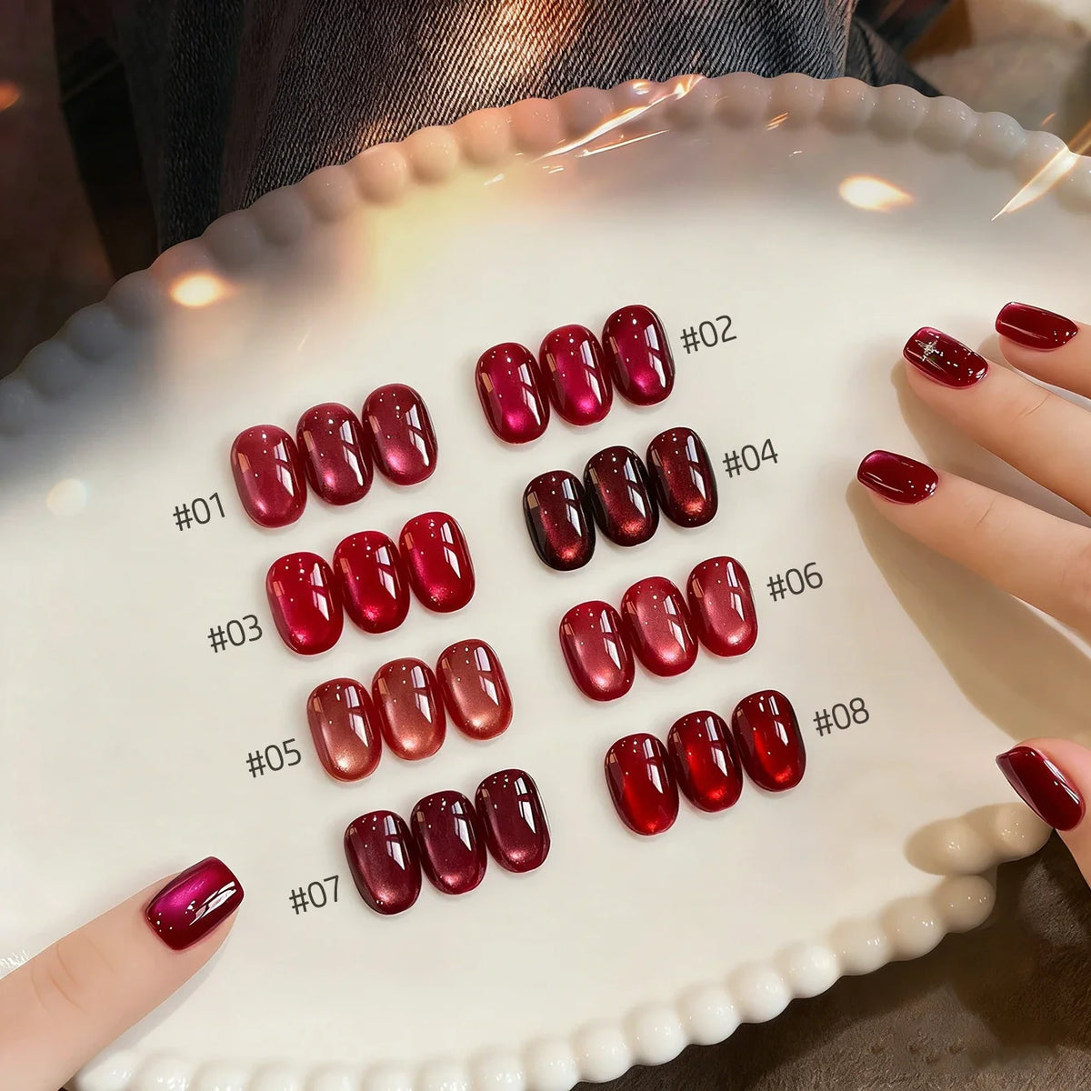 MIANEL 10ML New Year Lucky Red Cat Eye Gel Nail Polish 2026 New Winter Style Wine Red Glass Beads Nail Polish Nail Art 1-8pcs