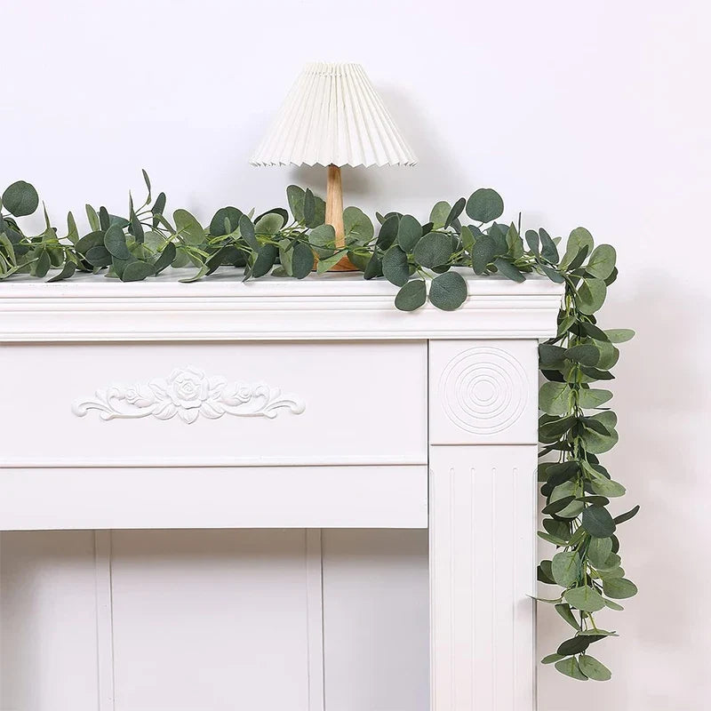 1/2Pcs Artificial Eucalyptus Wreath Silk Fake Eucalyptus Leaf Vine Hanging Wreath Green Wedding Background Home Arch Wall Decor