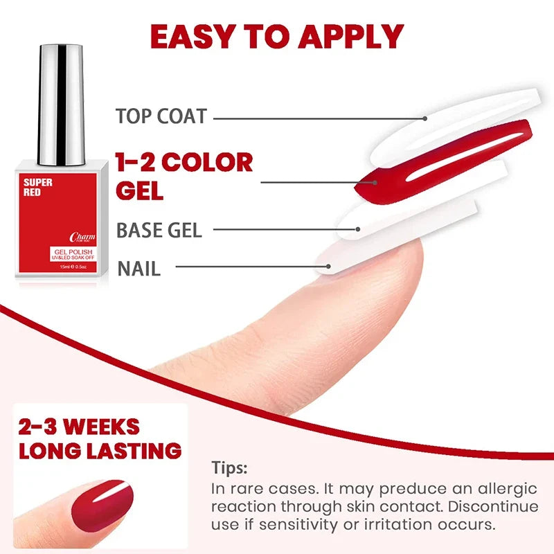 15ml Classic Gel Nail Polish, Vibrant Black,White Red Shades Varnish Easy Soak Off UV LED Nail Gel for Home Salon & DIY Nail Art
