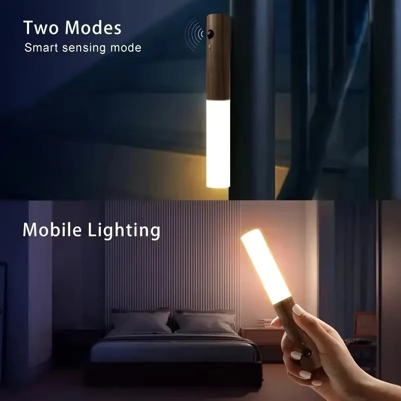 Smart Motion Sensor Night Light LED Rechargeable Magnetic Wall Lamp Portable for Hallway Bedroom Stairs Bathroom Cabinets Decor